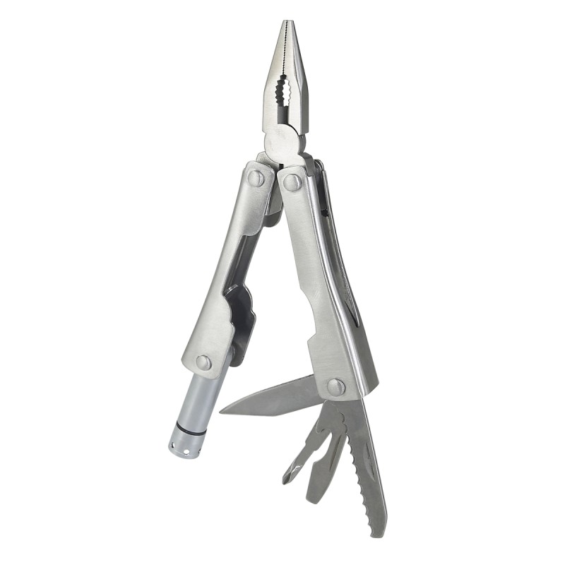 PUBLIGRAFIK DEL SURESTE: MINI PINZAS QUARK Mini pinzas de 7 funciones, cuenta con lámpara de 1 LED, navaja, desarmador de cruz, 