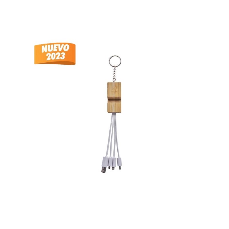 PUBLIGRAFIK DEL SURESTE: CABLE EASY cargador con llavero y holder de bambú