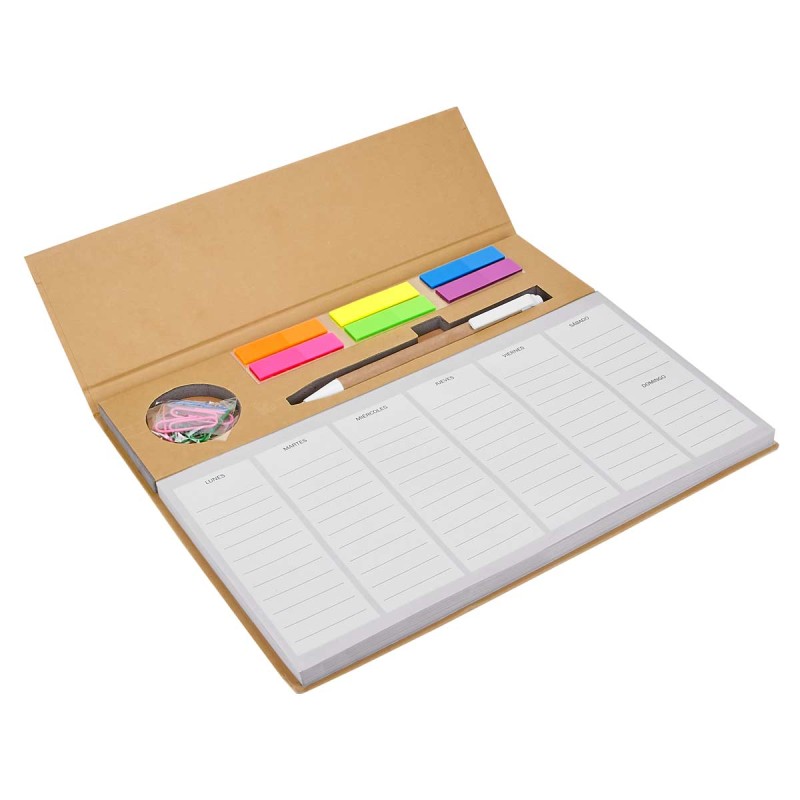 PUBLIGRAFIK DEL SURESTE: PROGRAMADOR PRISTINA Programador semanal con 100 hojas. Incluye bolígrafo ecológico, clips y banderilla