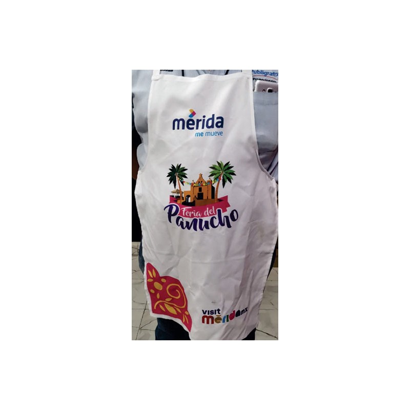 PUBLIGRAFIK DEL SURESTE: MANDIL DE TERGAL BLANCO SIN BOLSAS CON IMPRESION SUBLIMACION FULL COLOR TAMAÑO CARTA U OFICIO
