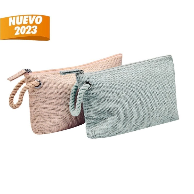 PUBLIGRAFIK DEL SURESTE: COSMETIQUERA NATALIE de yute con cierre y asa de canvas sin forro.